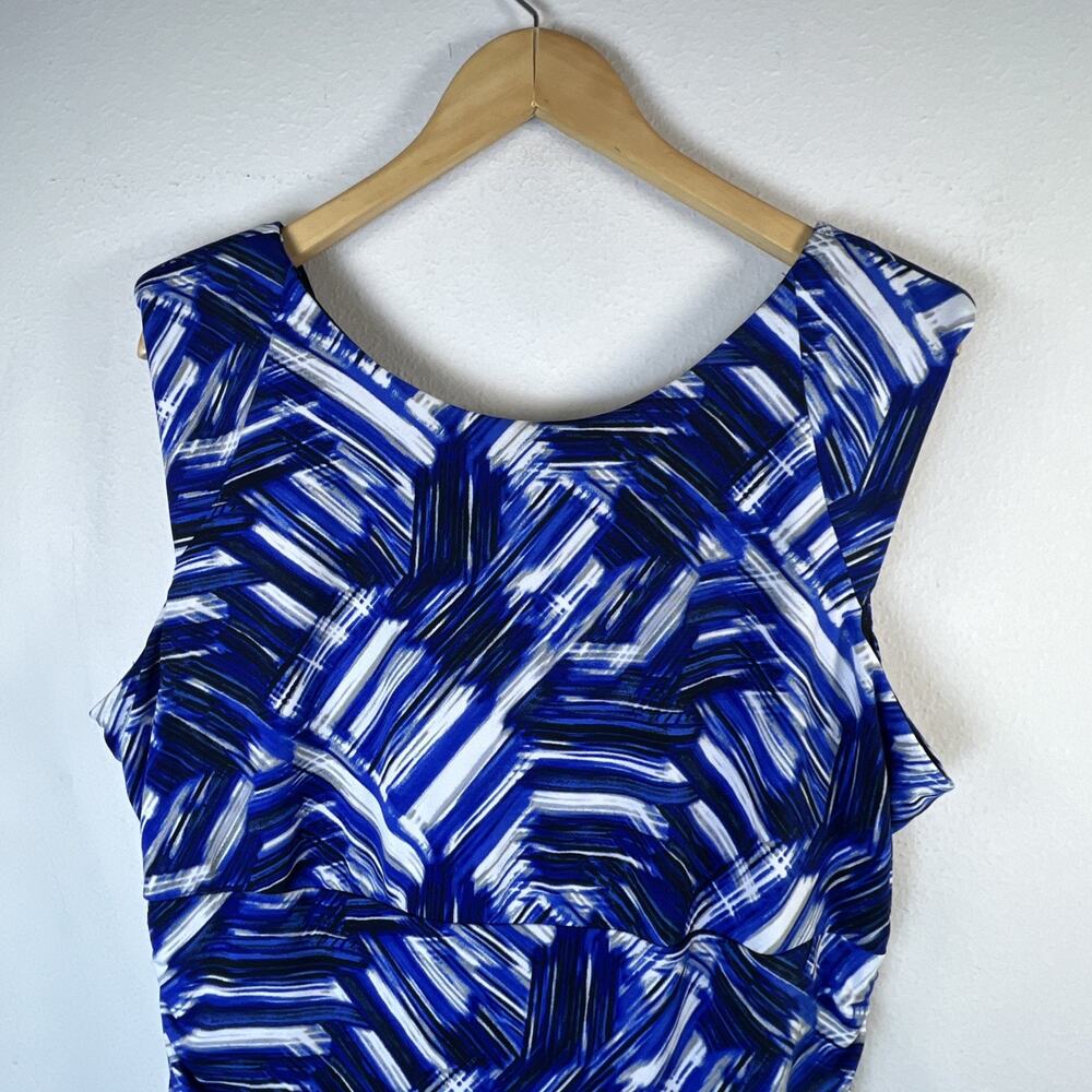 Nine West 3946 Blue 14 Abstract Ruched Waist Stretch Jersey Sheath Dress $98 - Picture 7 of 16
